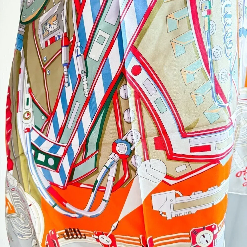 Silk Twill Geometric Print Colourful Hand Rolled Square Scarf
